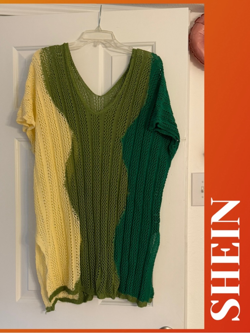 SHEIN Green, Yellow & Teal Colorblock V-Neck Knit Cover Up